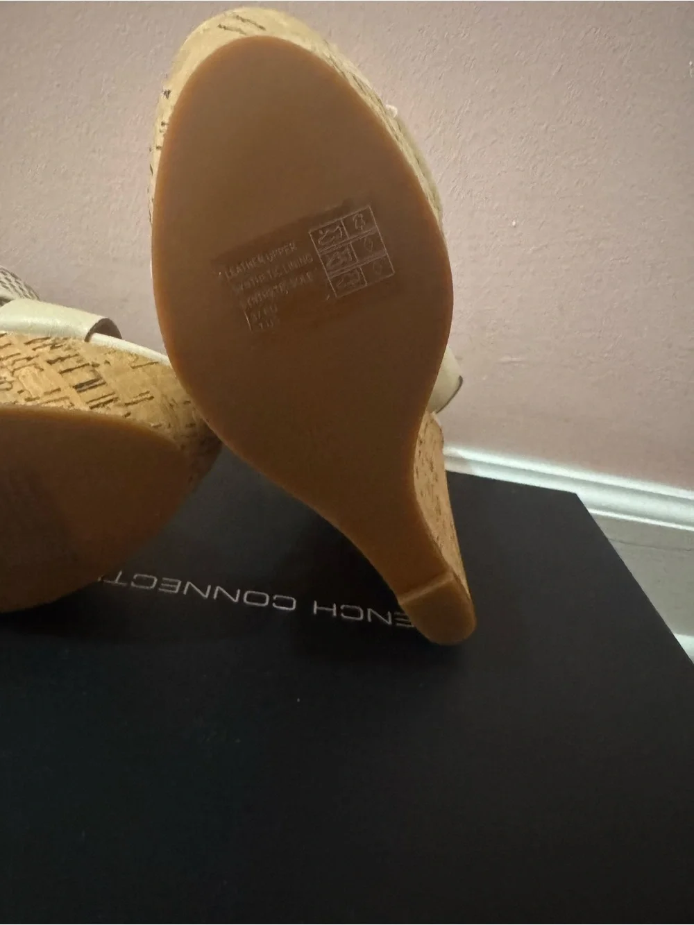French Connection Cream Perforated Wedge Sandals